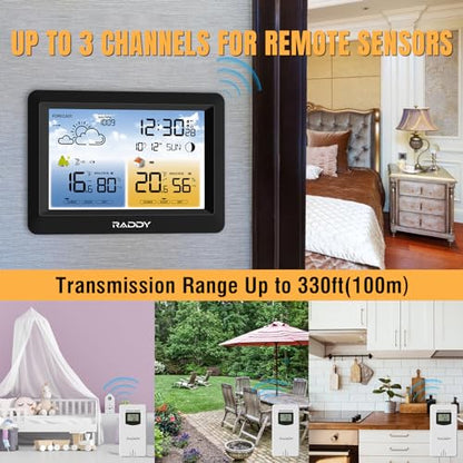 Raddy WM6 Wireless Weather Station, Rechargeable Battery, Black - color: Black