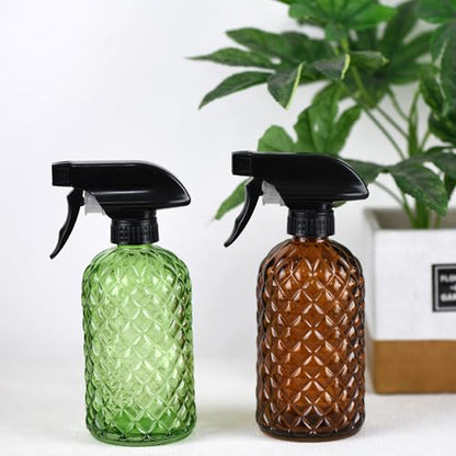 12Oz Glass Plant Spray Bottle with Black Plastic Top Pump - color: Green