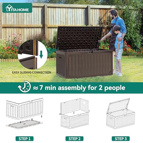YITAHOME 90 Gallon Large Deck Box - color: Brown, size: 90 Gallon