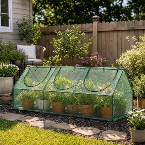 BPS 9x3x3 FT Mini Greenhouse with Roll-Up Zipper Windows, Green PE - color: Green, size: 9x3x3 FT