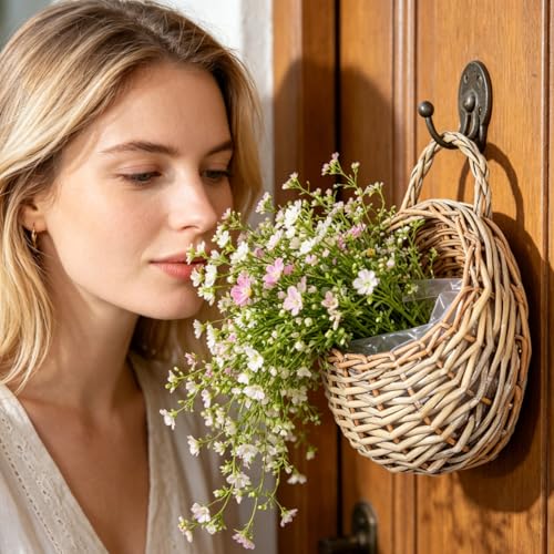 DOITOOL 2 Pcs Rattan Wall Baskets, 18 cm Woven Hanging Planters - color: Light Brown