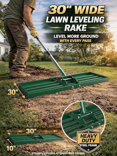Lawn Leveling Rake, 30x10 in Adjustable Leveler for Yard & Garden