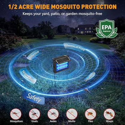 Solar Bug Zapper Outdoor, 4500V Mosquito Zapper with Dual Solar Panels - color: Black