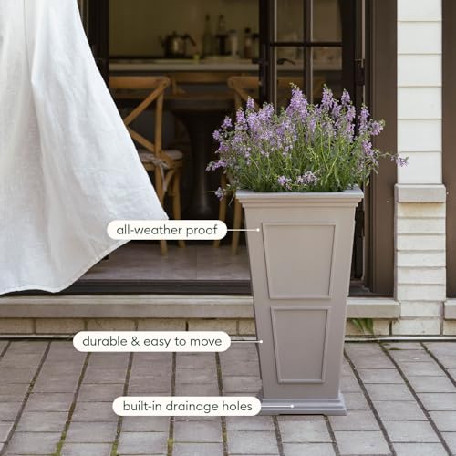 Veradek Brixton Series Planter - Tall Outdoor Planter with Shelf - color: Gray, size: 26 inch -2 Pack