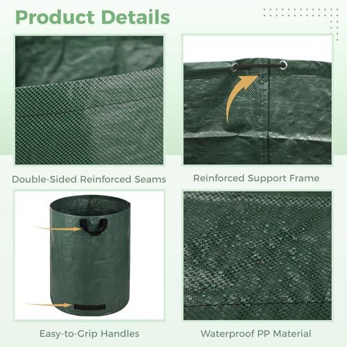 3-Pack 137 Gallon Extra Large Lawn Garden Bags, Reusable Yard Waste Bags with Gardening Gloves, Collapsible Heavy-Duty Leaf Bags with Handles, Waterproof Garden Bag for Leaves, Grass, Weeds