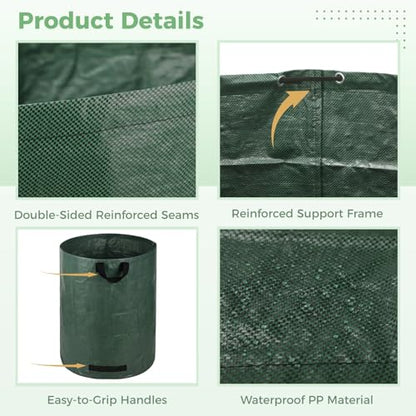 3-Pack 137 Gallon Extra Large Lawn Garden Bags, Reusable Yard Waste Bags with Gardening Gloves, Collapsible Heavy-Duty Leaf Bags with Handles, Waterproof Garden Bag for Leaves, Grass, Weeds