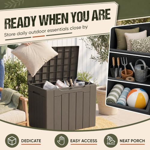 Flamaker Deck Box 30 Gallon, Waterproof Resin Small Storage Box with Lid - color: Deep Brown, size: 30 Gallon