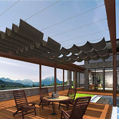 Patio 4'W x 16'L Pergola Shade Cover Retractable Canopy Replacement, Outdoor Pergolas Fabric Covers for Patio, Sun Shades Cloth with Slide-On Wire Cable for Deck Gazebo Backyard, Brown - color: Brown, size: 0 4' x 16', style: Breathable Material