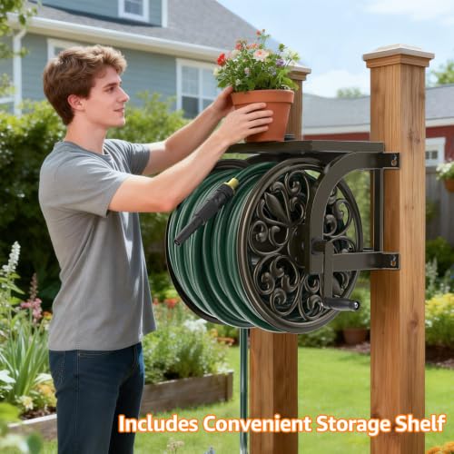 GOFORWILD Wall Mount Garden Hose Reel, Holds 200-Feet of 5/8-Inch Hose