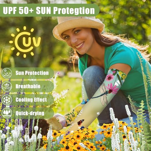 Gardening Sleeves for Women UV Sun Protection with Thumb Hole Anti-Scratch - color: Gradient Yellow Green