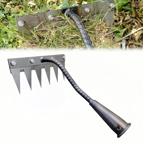 Garden Weeding Rake, Upgraded Detachable Weeder Puller Tool, Manganese Steel Iron Weeding Rakes for Weeding, Yard, Farm... (6 Tines)