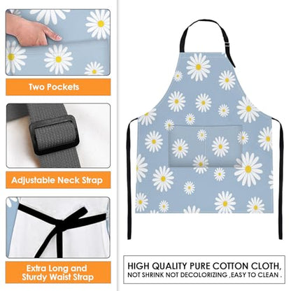 Britimes Apron with Pockets, 32x28 inch, for Women Men, Daisy Blue - color: Daisy