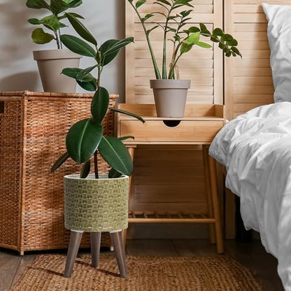 D'vine Dev Planter Pot with Wood Stand, 8 in, Distressed Olive, 88-Z-A-4 - color: Distressed Olive, size: Small