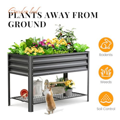 KING BIRD Large Raised Garden Bed with Legs & Storage Shelf 48×24×31.5 in