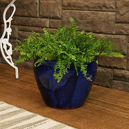 Sunnydaze Chalet 14.5" Ceramic Plant Pot, Imperial Blue Glaze