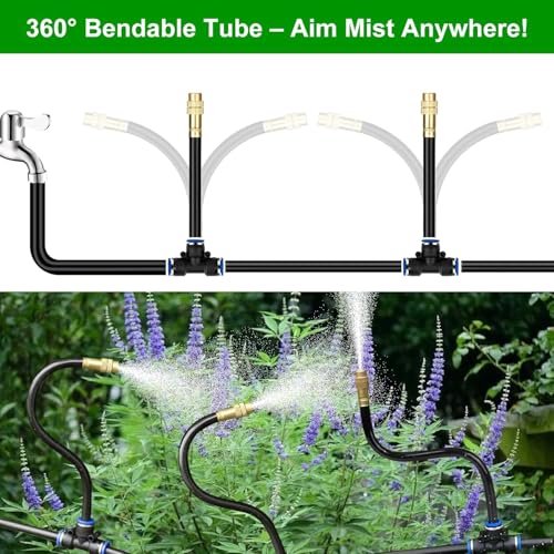 120FT Drip Irrigation System for Garden – Automatic Watering Kit with Solid Brass Metal Connectors, 360° Bendable Tubing &40 Adjustable Nozzles for Greenhouse, Lawn, Yard & Plants - size: 120 FT