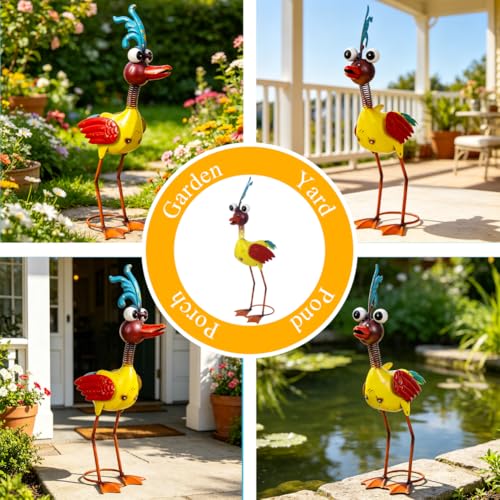 Metal Wacky Rooster Garden Statue for Patio, Backyard, Lawn - color: Gold