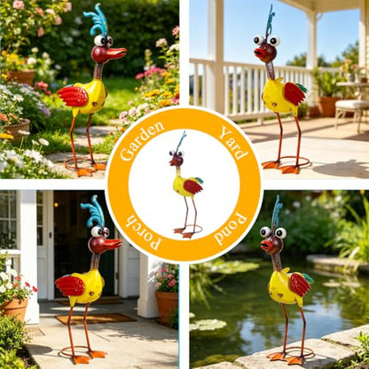 Metal Wacky Rooster Garden Statue for Patio, Backyard, Lawn - color: Gold
