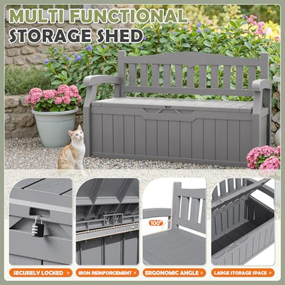 Homall 75 Gallon Outdoor Storage Benches Lockable Deck Box Waterproof - color: Grey