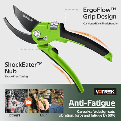 Pruning Shears, Patented Stepless Handle Opening for All Hand Size - color: Green