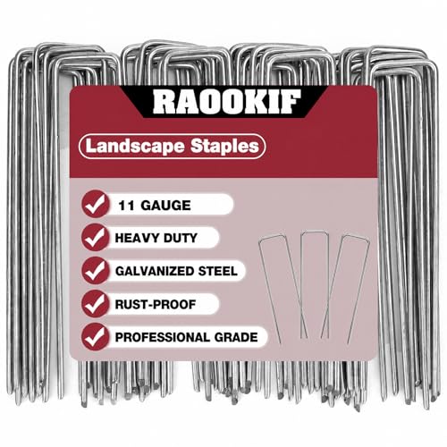 RAOOKIF 12 Inch Galvanized Garden Landscape Staples, 20/50/100/200Pcs Garden Metal Stakes, 11 Gauge Heavy Duty Ground Stakes for Decoration, Fence and Lawn Use, Fabric Pins - size: 12 Inch