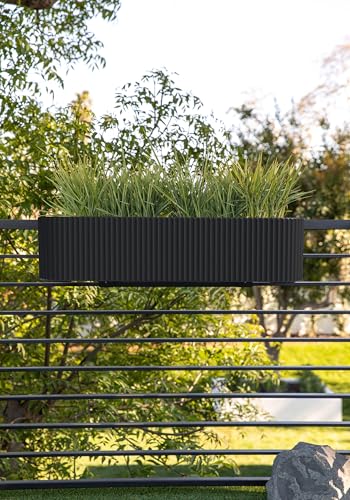Veradek Demi Series Railing Planter - Round Window Box with Bracket - color: Black, size: 36 inch
