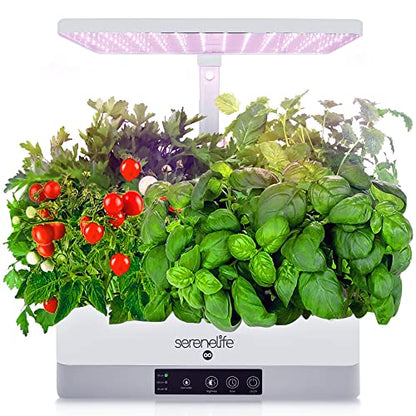SereneLife Smart Indoor Garden - Hydroponic Herb Garden with 4000K Grow Lights Panel, Control Panel Settings, Water Stick, No Soil, Mess-Free, Height Adjustable, Grows Up to 6 Plants - color: White