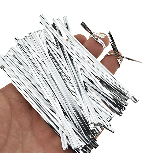 HAHIYO 300Pcs 4 Inches Silver Metal Twist Ties for Bread, Candy, Coffee, Plant Garden, Cellophane Treat Bags, Gift Wrapping, Halloween Party, Cake Present, Art Crafts - color: Silver, size: 4 Inches
