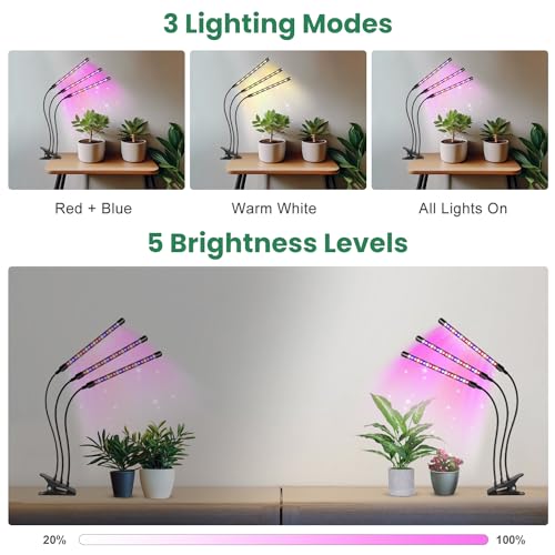 Garpsen LED Grow Light, 2PCS 3 Heads Full Spectrum Plant Light with Clip - size: (2 Pack)3 Arms