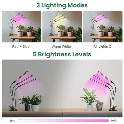 Garpsen LED Grow Light, 2PCS 3 Heads Full Spectrum Plant Light with Clip - size: (2 Pack)3 Arms