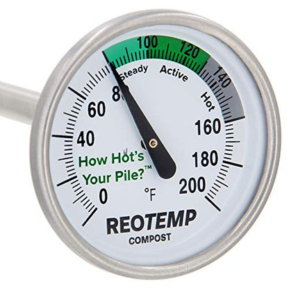 Reotemp 20 Inch Fahrenheit Backyard Compost Thermometer with Digital Composting Guide