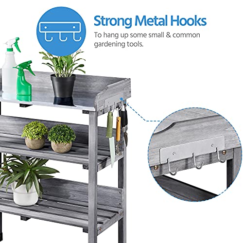 Yaheetech Potting Bench Outdoor Console Table w/3-Tier Storage,Gray - color: Gray