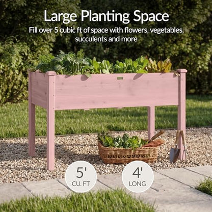 Best Choice Products 48x24x30in Raised Garden Bed, Elevated Wood Planter Box Stand for Backyard, Patio, Balcony w/Bed Liner, 200lb Capacity - Pink - color: Pink, size: 48x24x30in