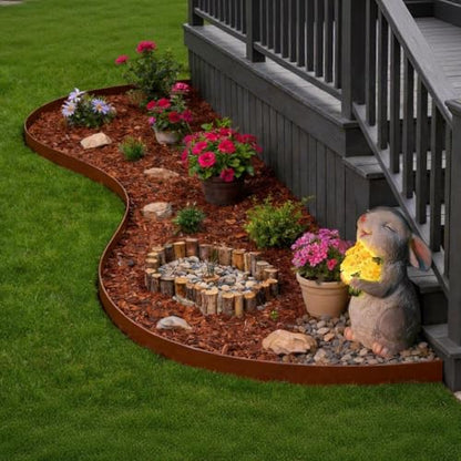 33 ft No Dig Landscape Edging Kit with 50 Spikes, Hammer & Gloves, 4in high - color: Brown, size: 4in x 33ft