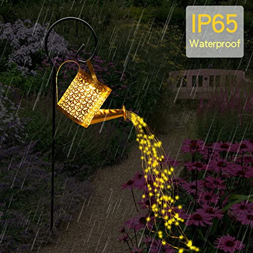 Solar Watering Can with Lights, Small Outdoor Lanterns Hanging Waterproof Garden Decor, Retro Metal Kettle Solar Light for Table Patio Yard Pathway Walkway (with Install String Light)