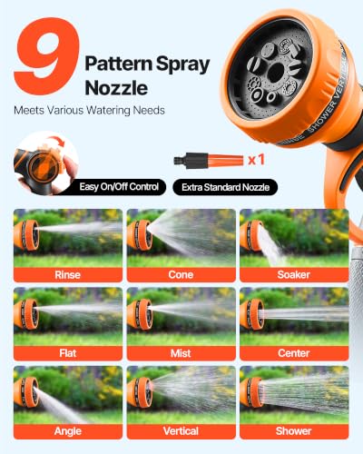 VEVOR Retractable Hose Reel, 100 ft x 1/2 inch, 180° Swivel Bracket Wall-Mounted, Garden Water Hose Reel with 9-Pattern Nozzle, Automatic Rewind, Lock at Any Length, and Slow Return System