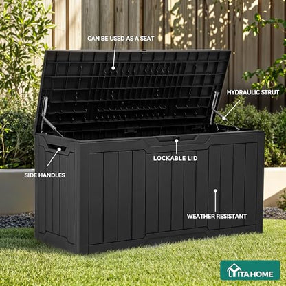 YITAHOME 80 Gallon Resin Deck Box - color: Black, size: 80 Gallon
