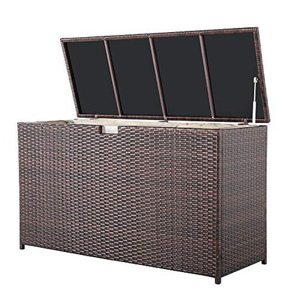 Super Patio 120 Gallon Wicker Outdoor Storage Box w/Waterproof Liner, Brown