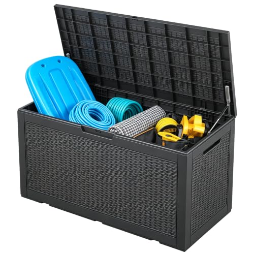 100 Gal Outdoor Storage Box Waterproof Lockable,Deck Box,Gas Lift,Black - color: Black, size: 100 Gallon
