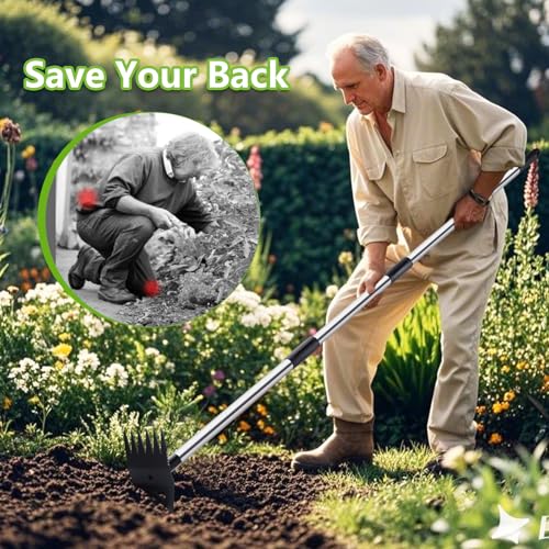 Weed Puller Tool with Long Handle, Hoe Garden Tool & Weed Rake for Weeding - color: Black