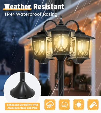 3-Head Solar Lamp Post with Planter, 74" Solar Lamp Post Light - size: Vintage Pattern