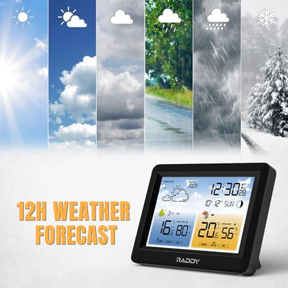 Raddy WM6 Wireless Weather Station, Rechargeable Battery, Black - color: Black