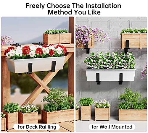 Y&M 2 Pcs Deck Railing Adjustable Planter Box Brackets (6 to 12.5 in), Universal Heavy Duty Iron Flower Box Brackets Wall Mounting Hooks for Fences, Patio, and Garden - Black (Patent Registered) - size: 2 Pcs - Black
