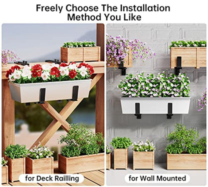 Y&M 2 Pcs Deck Railing Adjustable Planter Box Brackets (6 to 12.5 in), Universal Heavy Duty Iron Flower Box Brackets Wall Mounting Hooks for Fences, Patio, and Garden - Black (Patent Registered) - size: 2 Pcs - Black