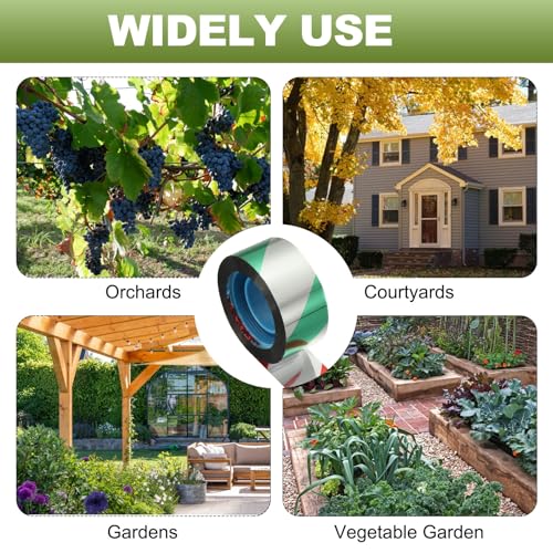 MECCANIXITY 164ft Long 1" Wide Green/Silver Dual Side Reflective Holographic Flash Bird Scare Tape Ribbon to Keep Birds Away, Hang Tie on Garden Farm Orchards Balcony Patio Yard Fence - color: Green Silver, size: 164ft x 0.94in