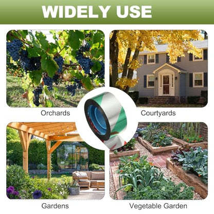 MECCANIXITY 164ft Long 1" Wide Green/Silver Dual Side Reflective Holographic Flash Bird Scare Tape Ribbon to Keep Birds Away, Hang Tie on Garden Farm Orchards Balcony Patio Yard Fence - color: Green Silver, size: 164ft x 0.94in