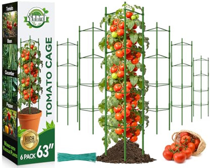 Halatool 6 Pack Tomato Cages for Garden, Up to 63 inch(5.2FT) - color: 6 Pack, size: 63 Inches