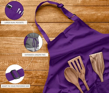 Utopia Kitchen Bib Aprons 10 Pack Adjustable With 2 Pockets - color: Purple