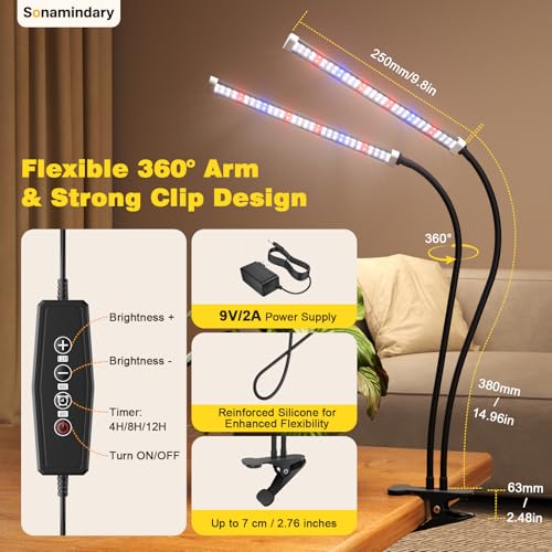 Grow Lights for Indoor Plants,LED Clip-On Clamp, Dual Head - size: Clamp-2 Head