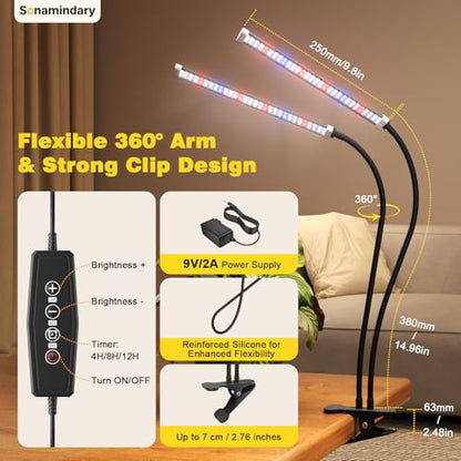 Grow Lights for Indoor Plants,LED Clip-On Clamp, Dual Head - size: Clamp-2 Head